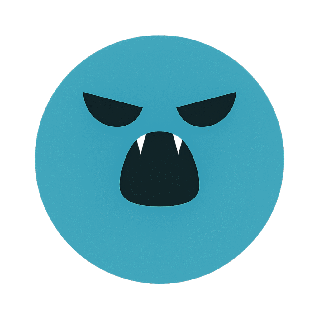 Light blue shout emoji with a fierce face and vampire teeth, ideal for TikTok reactions.