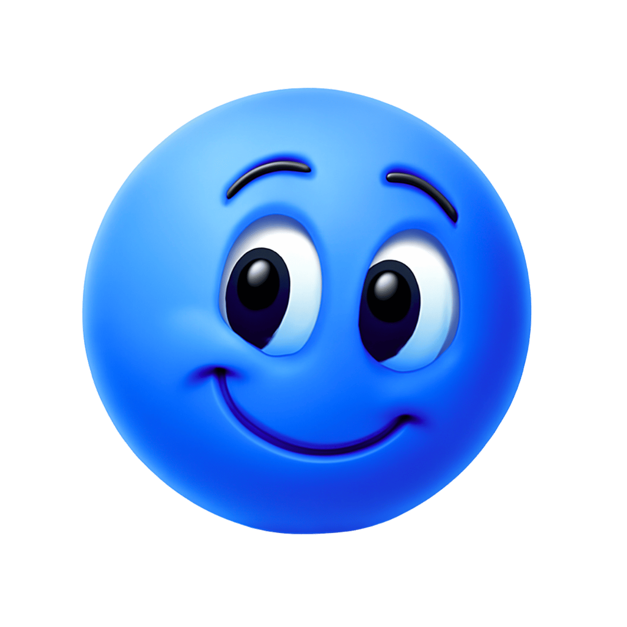 Blue shy smiley emoji with big eyes and a gentle smile.