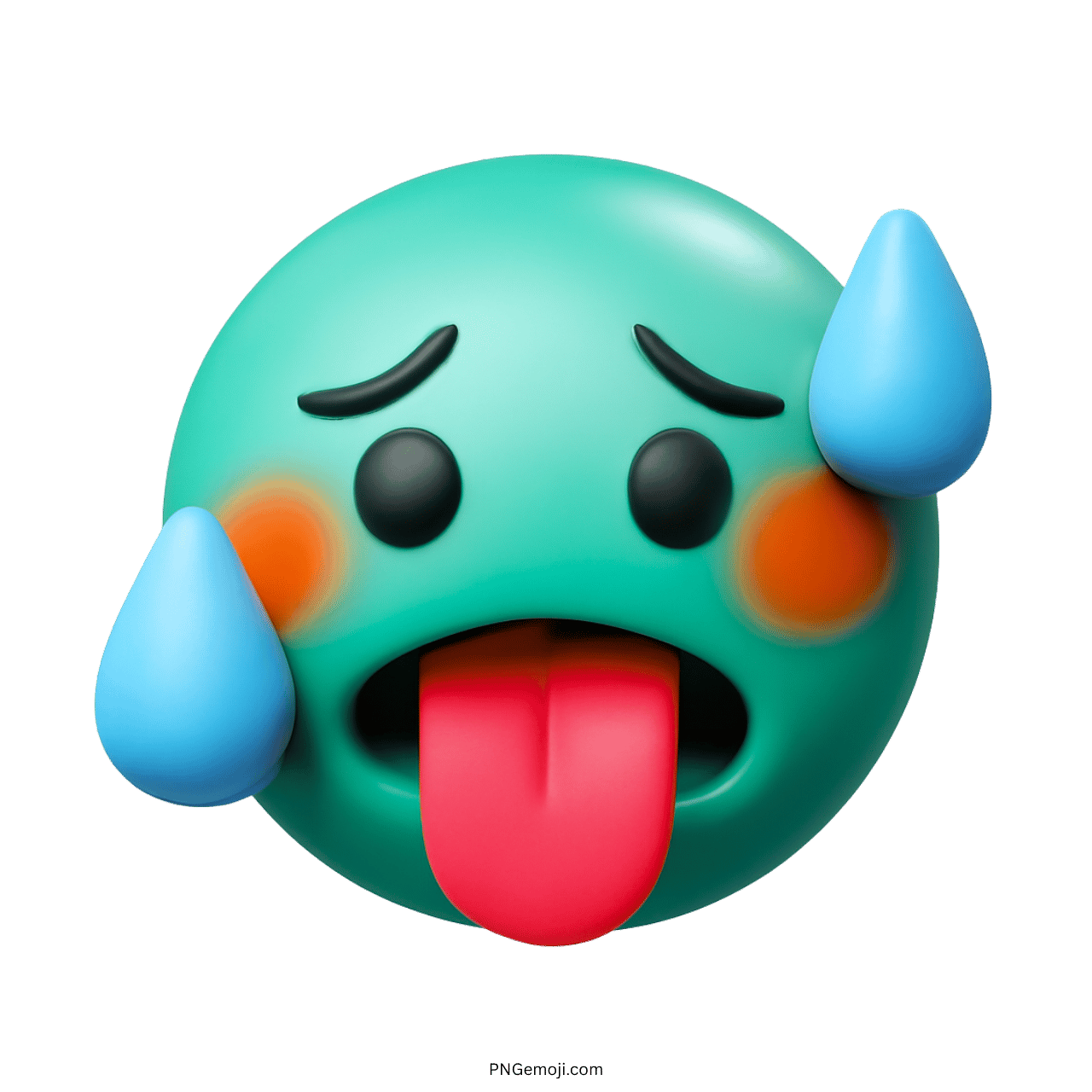 Sickly face with sweat and tongue out, expressing nausea or discomfort.