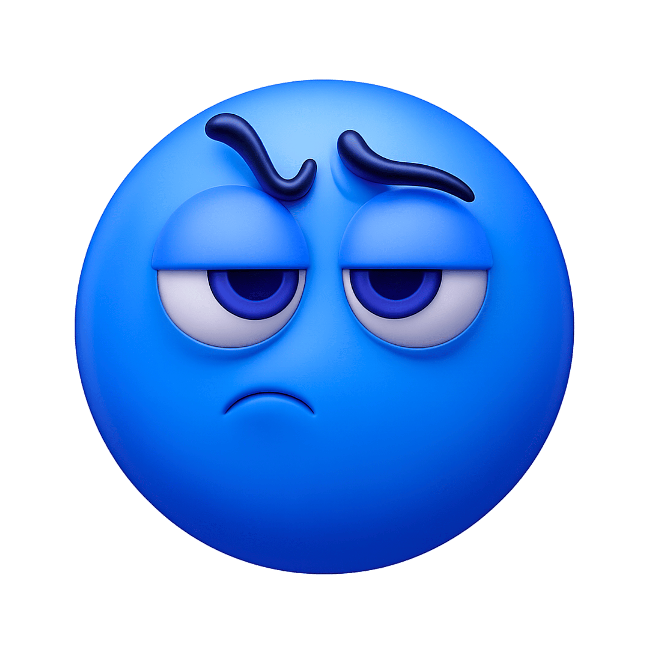 3D skeptical emoticon emoji with raised eyebrows and doubtful blue facial expression