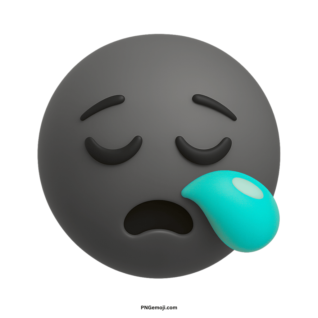 Black sleepy face emoji with closed eyes and droplet symbolizing tiredness or sleepiness