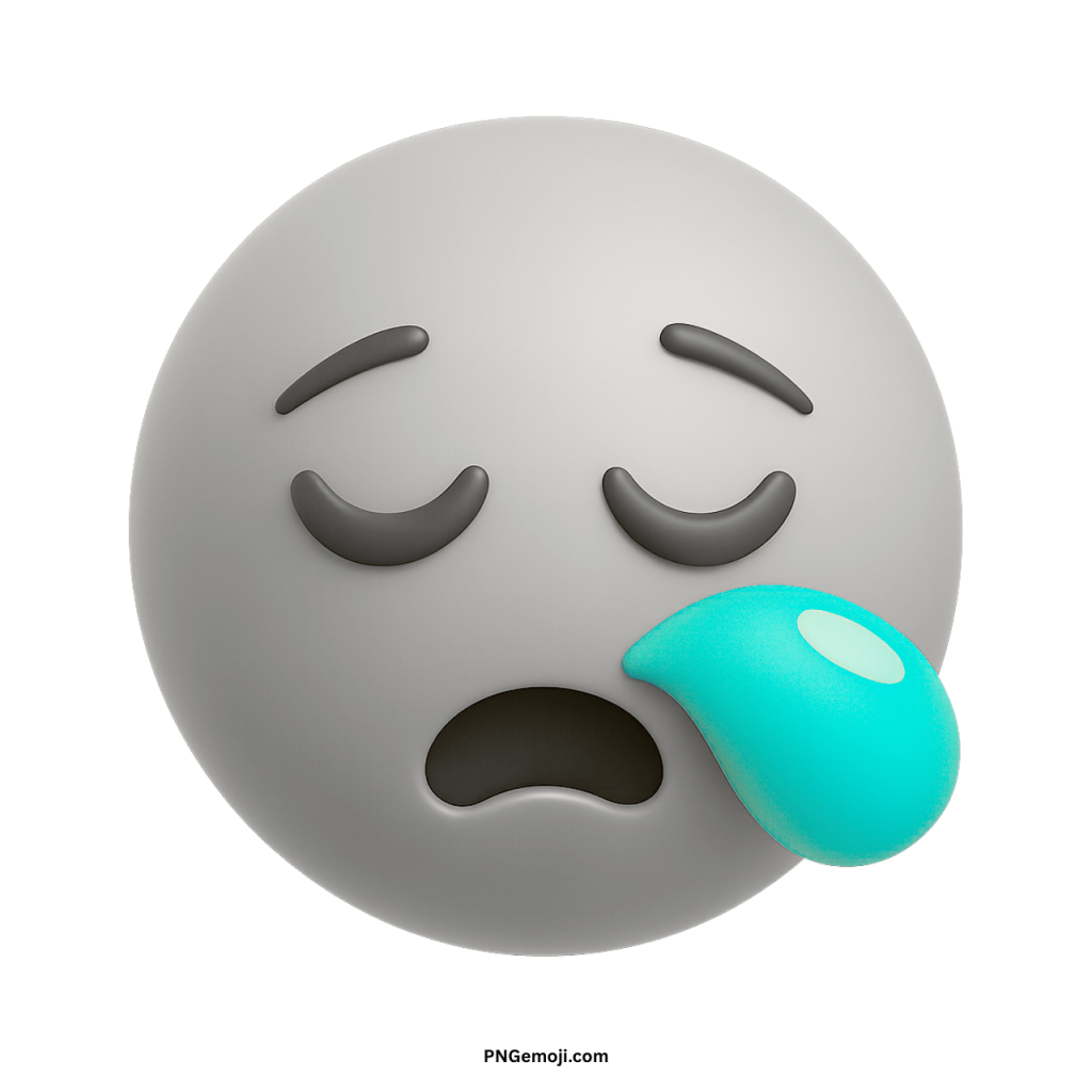 White sleepy face emoji with droplet, closed eyes, and tired or drowsy expression