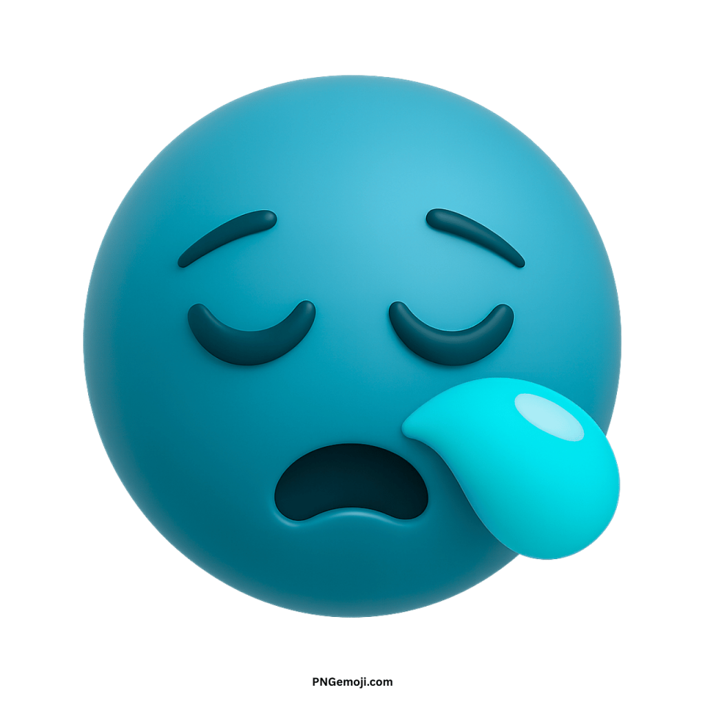 Blue sleepy face emoji with droplet showing tired and drowsy expression