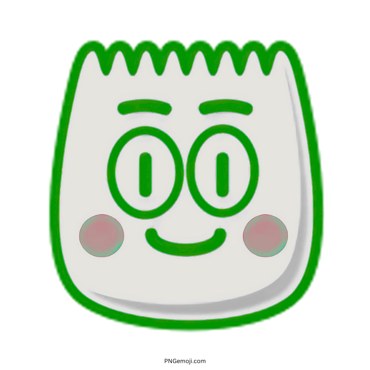 Cute 3D smiley face TikTok emoji with pink cheeks and green outline