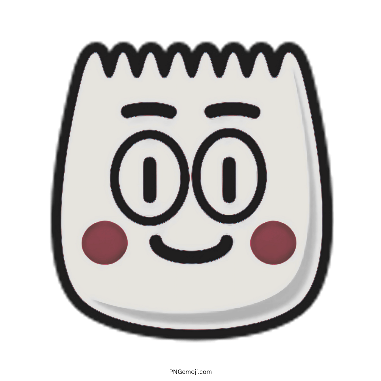 Cute 3D smiley face TikTok emoji with red cheeks and bold outline.