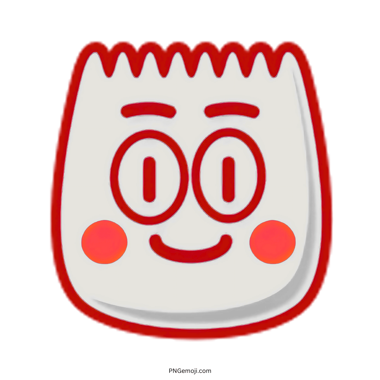 Cute 3D smiley face TikTok emoji with red cheeks and red outline.