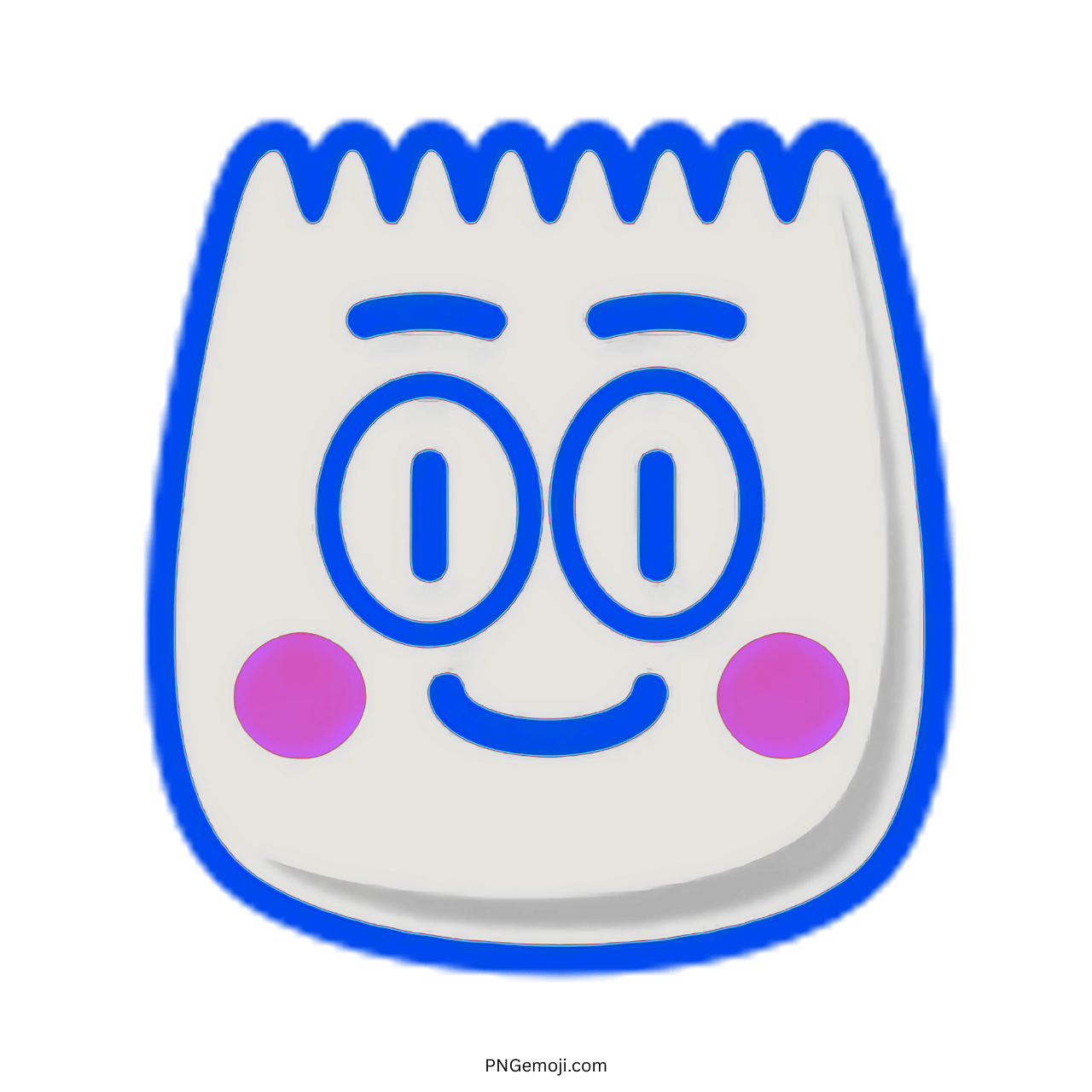 Colorful 3D smiley face TikTok emoji with pink cheeks and blue outline.