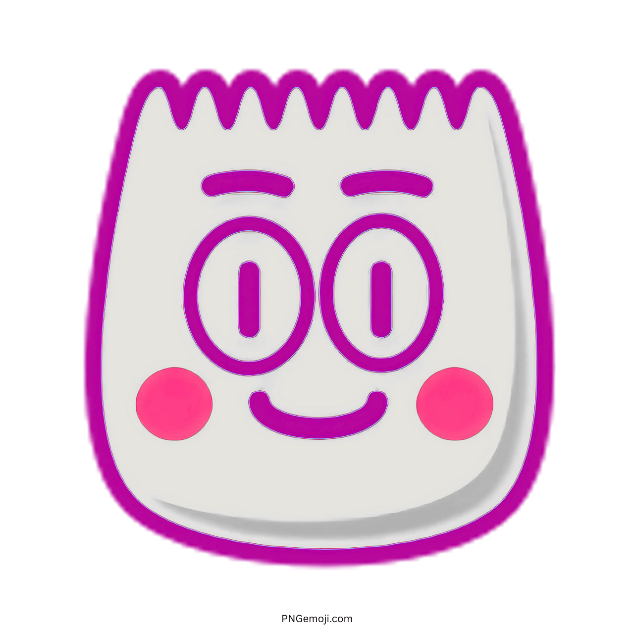 3D smiley TikTok emoji with pink cheeks and purple outline, ideal for cheerful social media posts