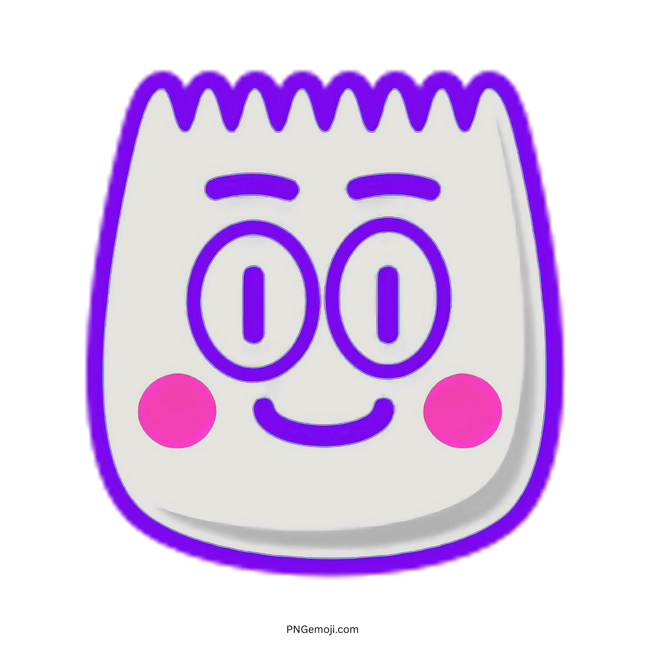 3D smiley TikTok emoji with pink cheeks and purple outline, perfect for engaging social media visuals.
