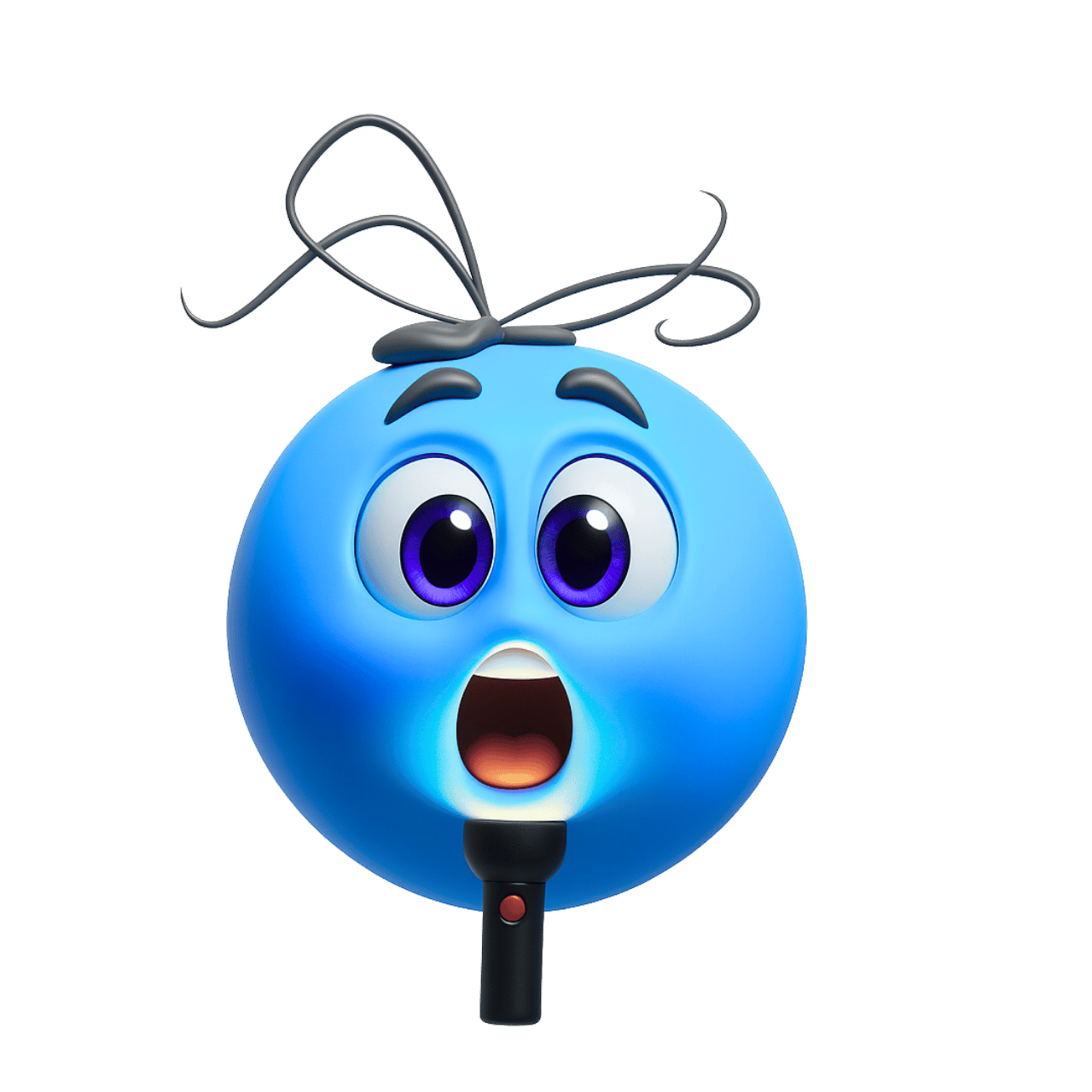 3D blue smiley emoji telling a scary story with flashlight glowing under face
