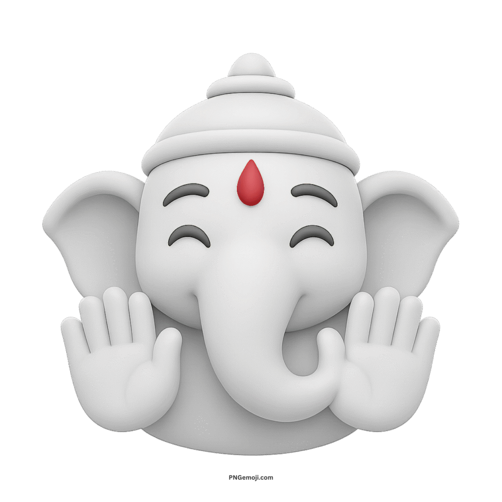 Smiling Lord Ganesha emoji with raised hands cute Hindu blessing symbol illustration
