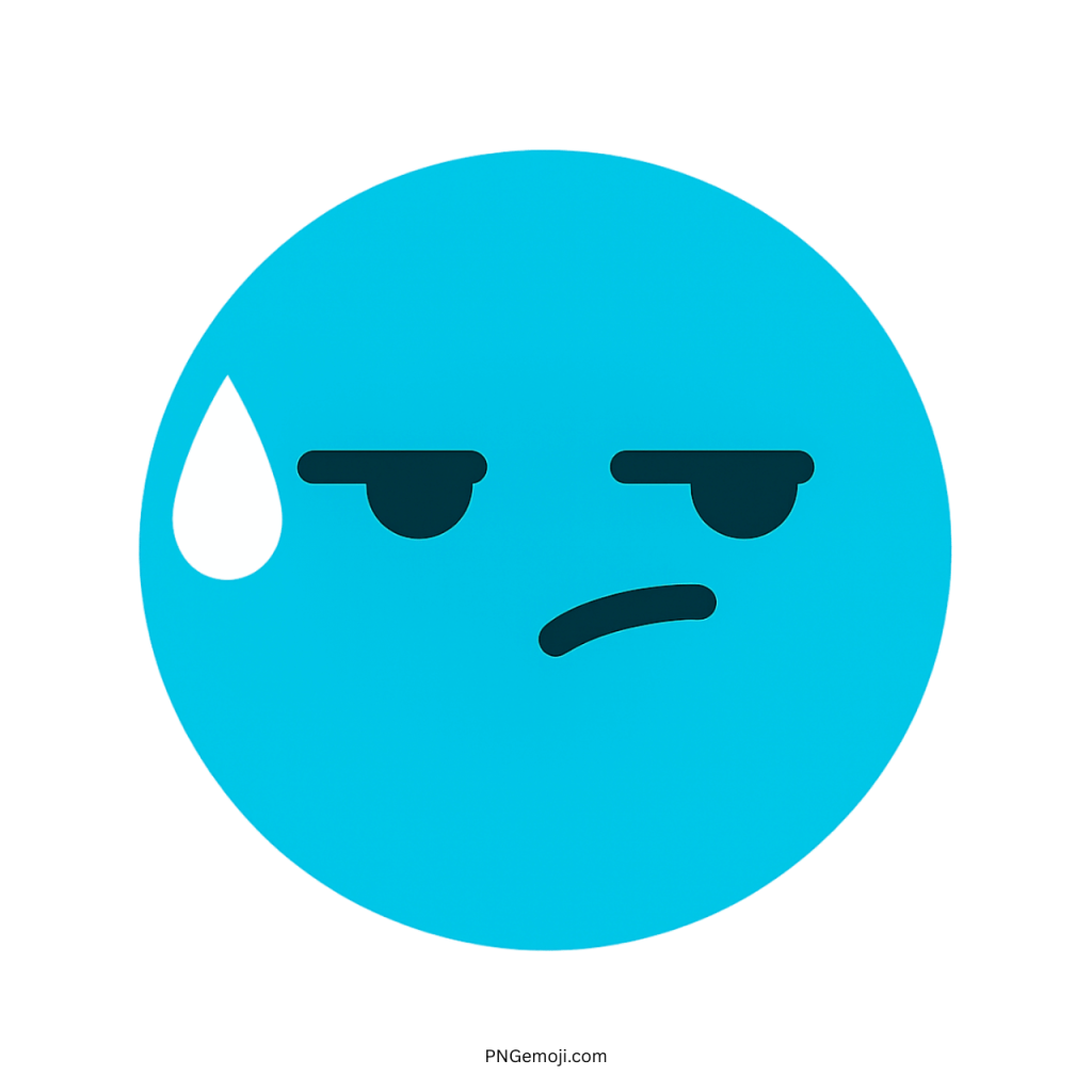 Speechless TikTok emoji cyan blue face with sweat drop and unimpressed facial expression