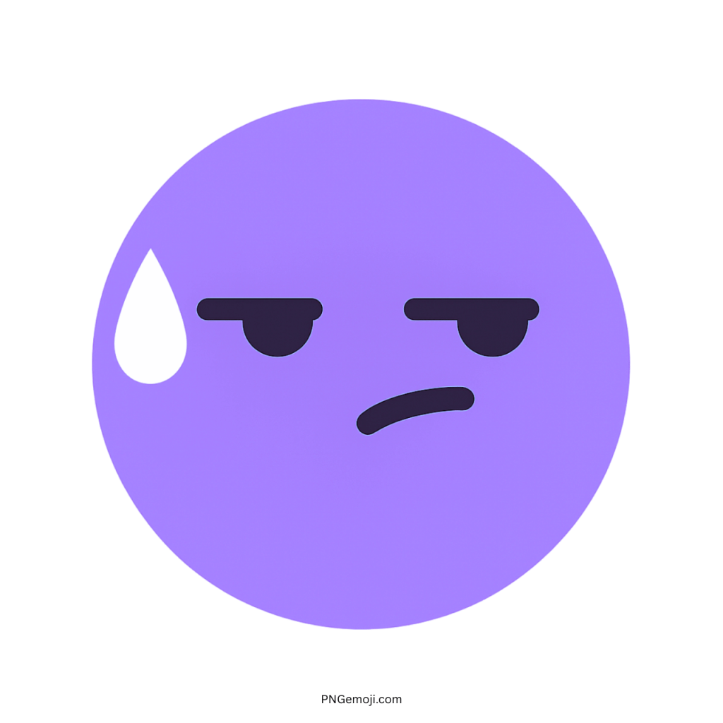Speechless TikTok emoji purple face with sweat drop and sarcastic unimpressed facial expression