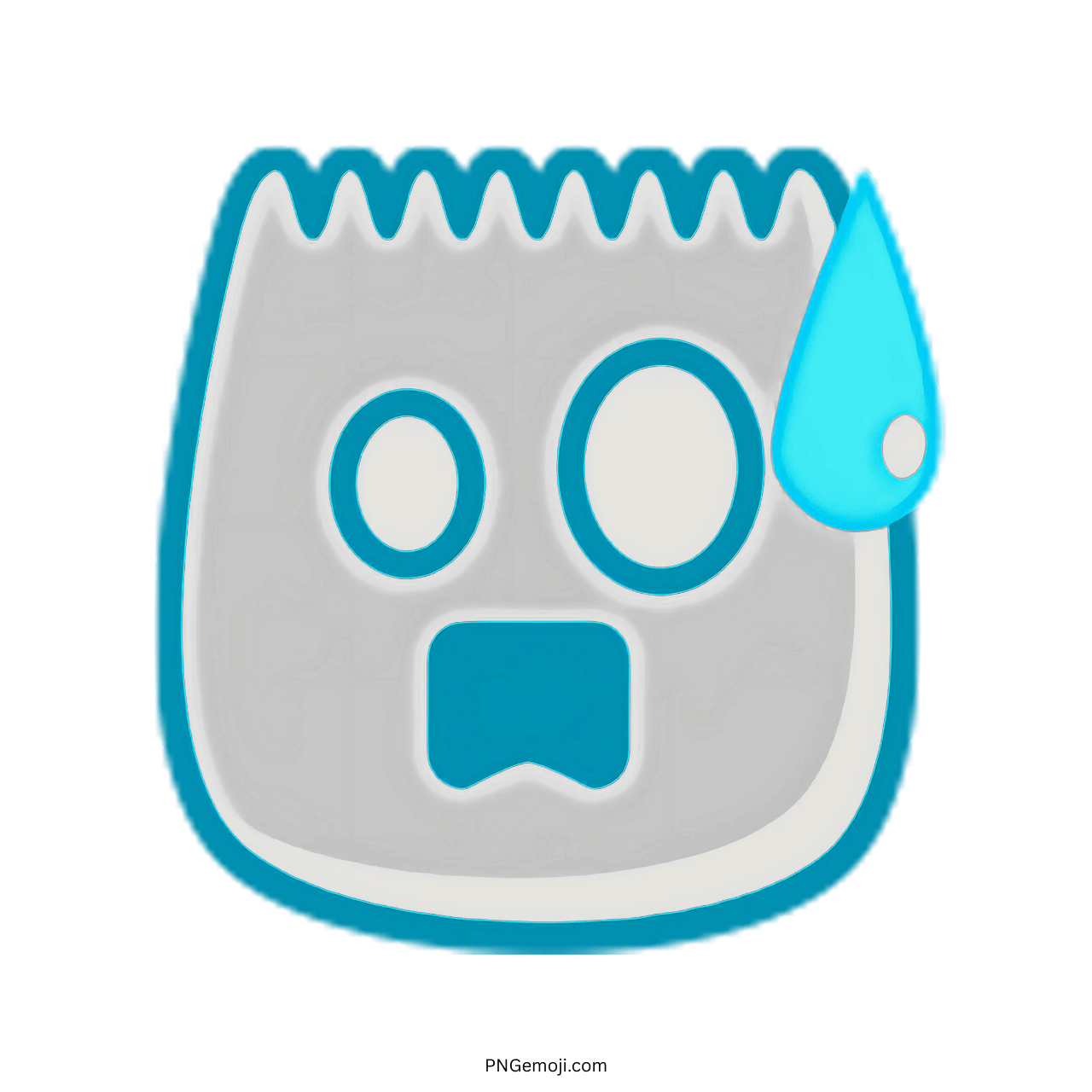 Shocked Tiktok emoji with a blue outline and blue sweat drop, ideal for expressing surprise and shock.