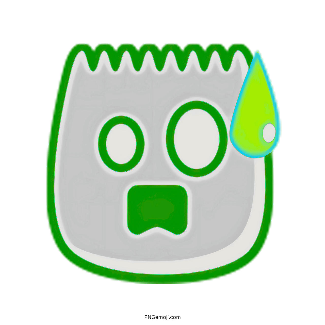 Shocked Tiktok emoji with a green outline and sweat drop, perfect for expressing surprise.