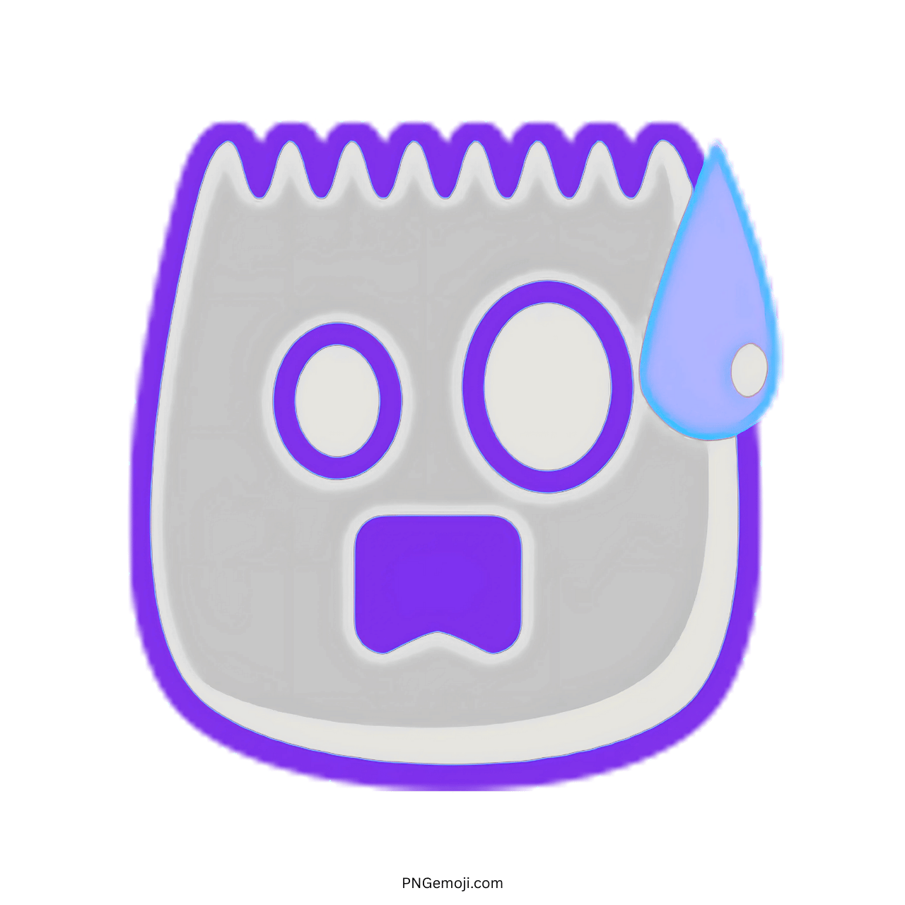 Shocked Tiktok emoji with a light purple outline and blue sweat drop, ideal for expressing shock and surprise.