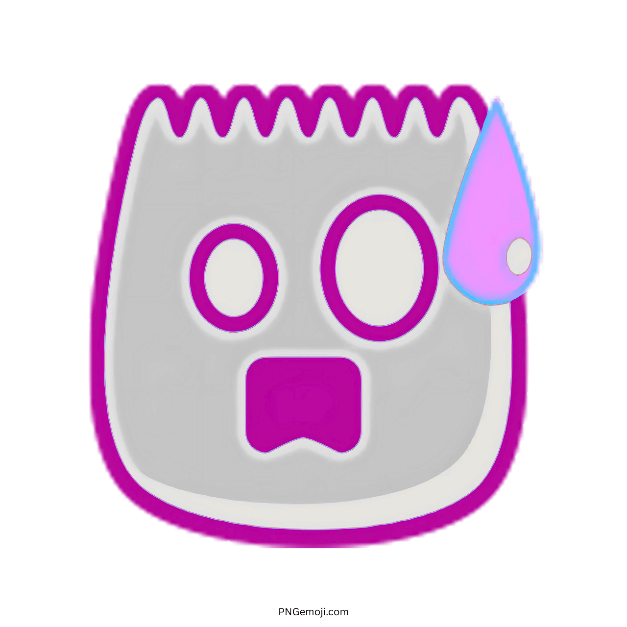 Shocked Tiktok emoji with a purple outline and purple sweat drop, ideal for expressing surprise and astonishment.