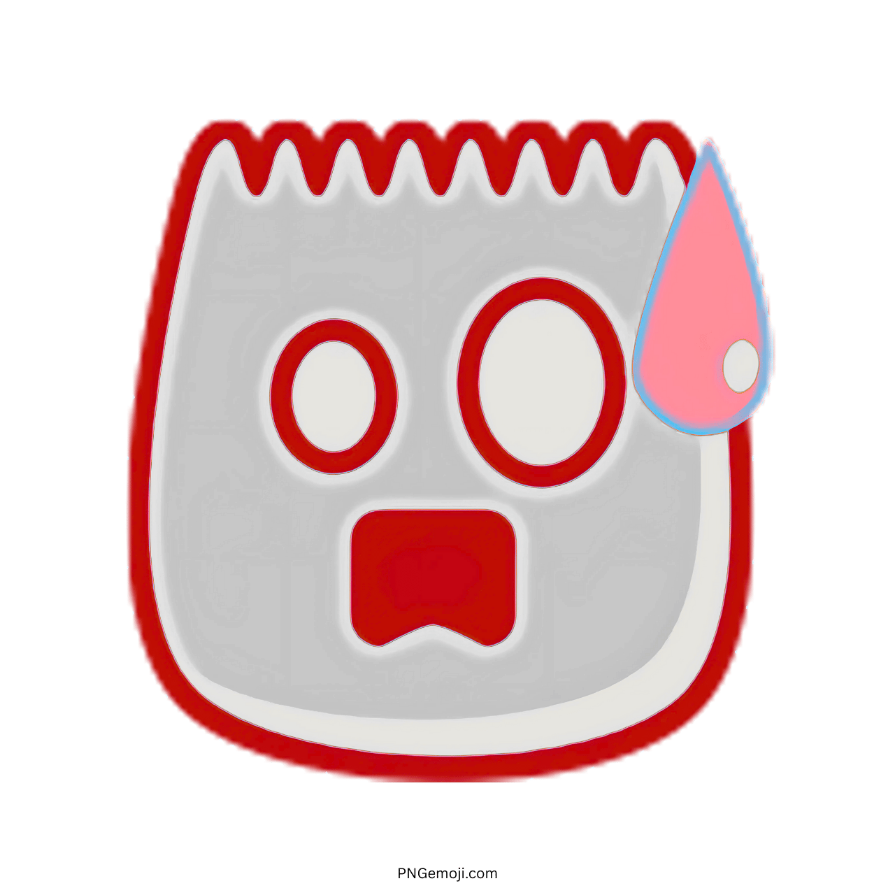 Shocked Tiktok emoji with a red outline and pink sweat drop, showing surprise and astonishment.