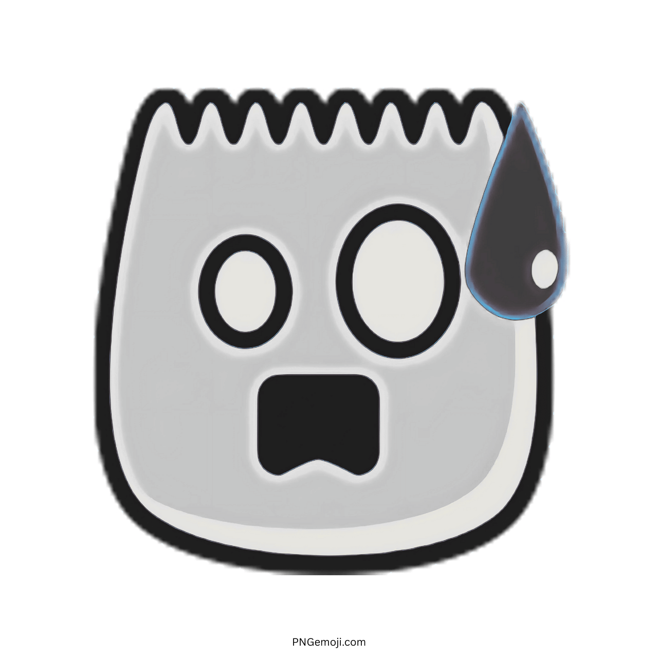 3D stunned TikTok emoji with black droplet and shocked face in PNG format.