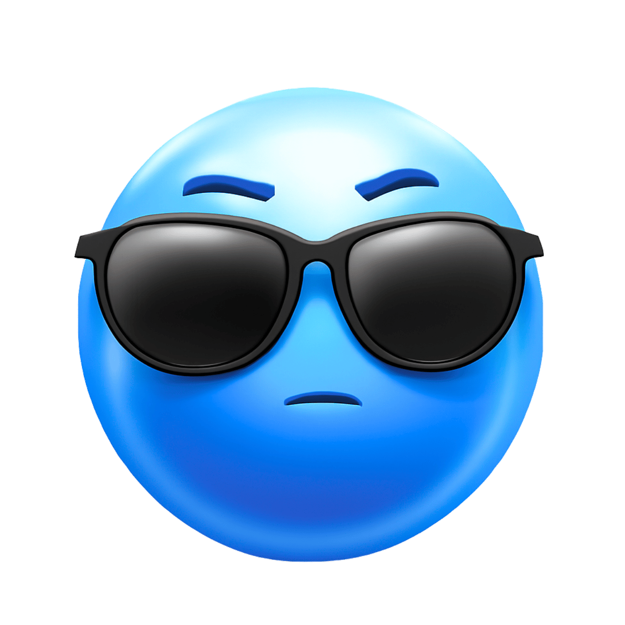 3D sunglasses emoticon with a cool blue face and black shades in PNG format.