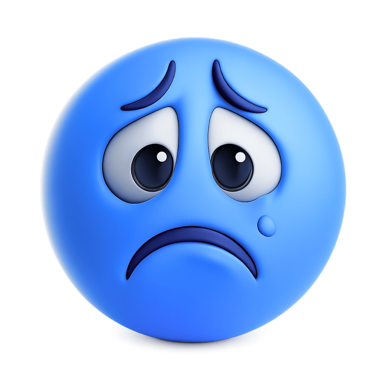 3D super sad emoticon emoji with blue sad face and tear drop