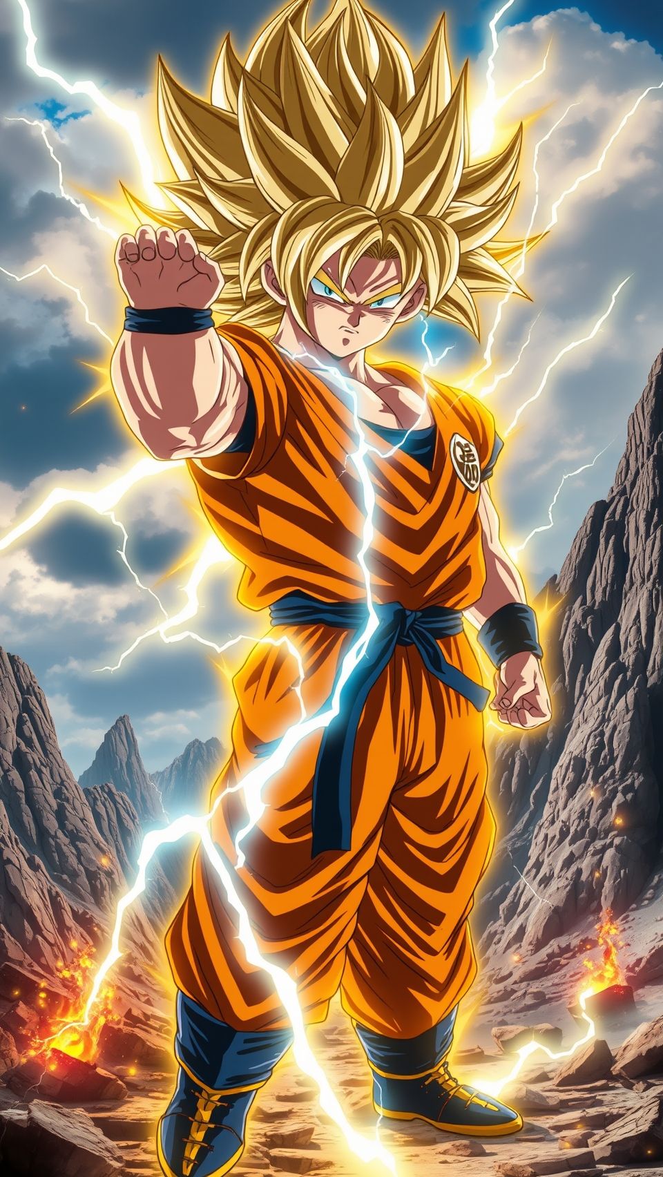 Super Saiyan Goku wallpaper from Dragon Ball Z in powerful lightning aura pose