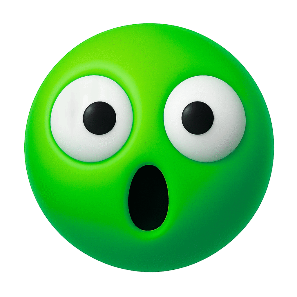  Surprised green TikTok emoji with wide eyes and open mouth reaction face