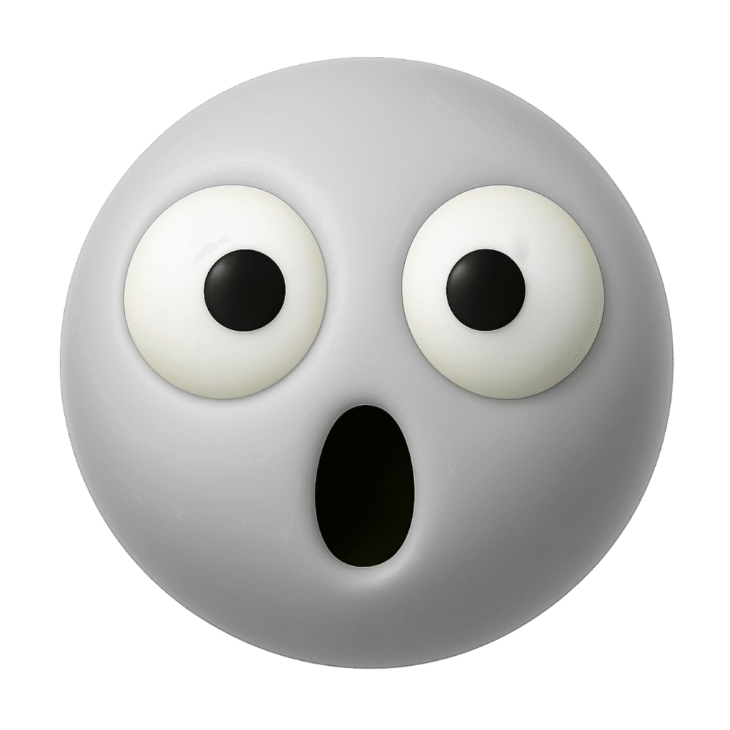 Surprised light grey TikTok emoji with wide-open eyes and oval mouth expression