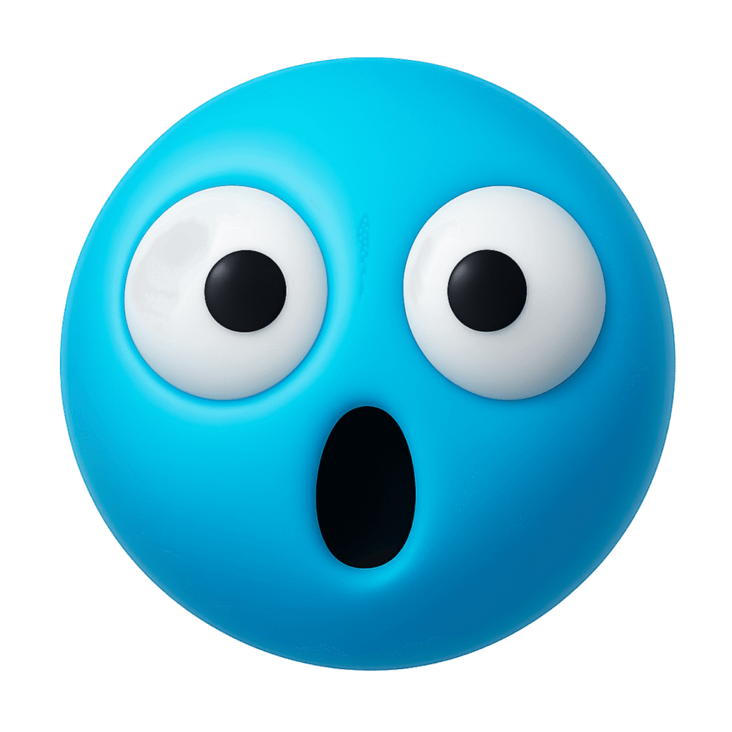 Surprised TikTok emoji with wide eyes and open mouth, expressive blue face.