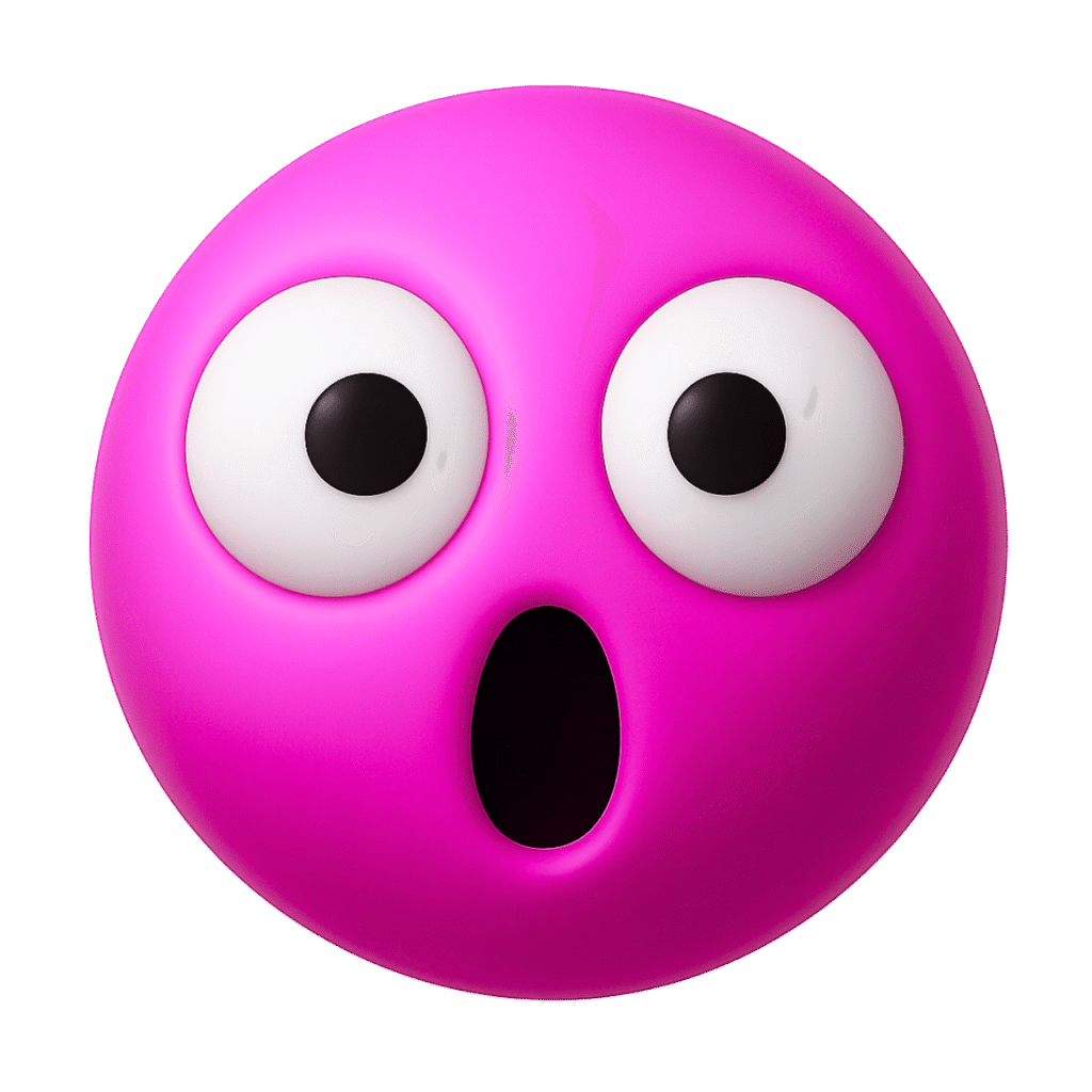 Surprised TikTok emoji with wide eyes and open mouth, expressive pink face.