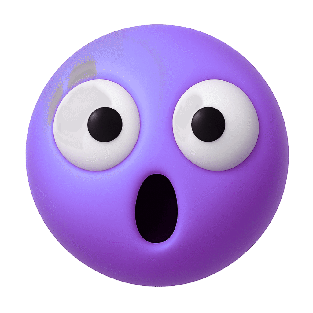 Surprised TikTok emoji with wide eyes and open mouth, expressive purple face.