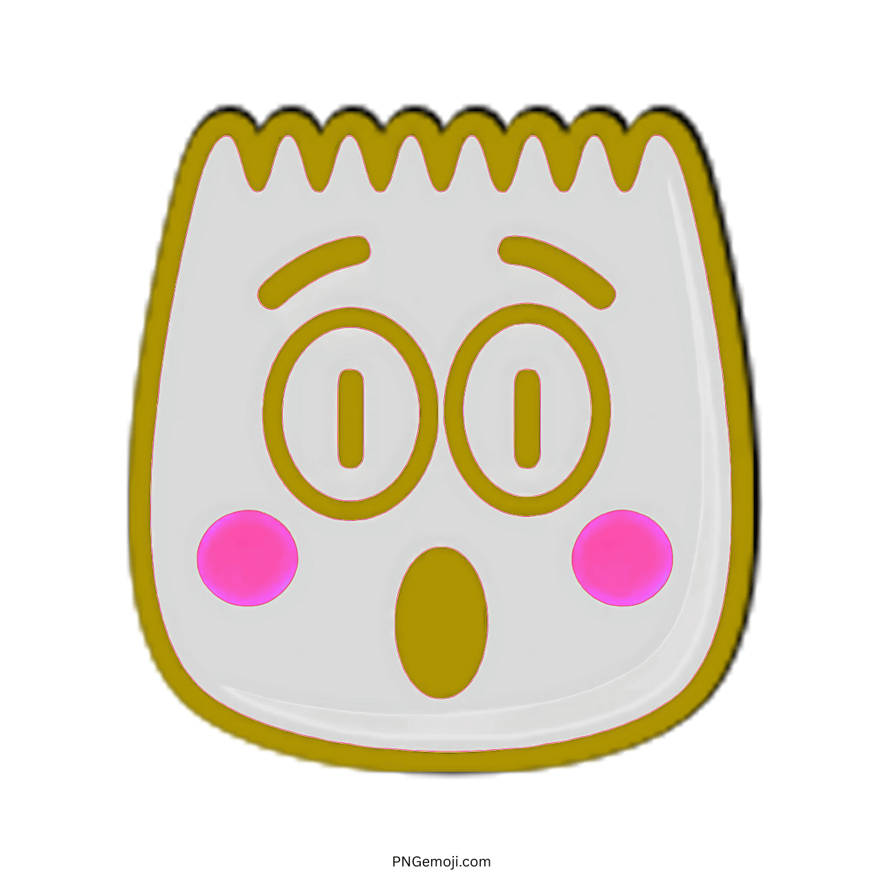 "Wow" emoji with surprised eyes, pink cheeks, and yellow outline