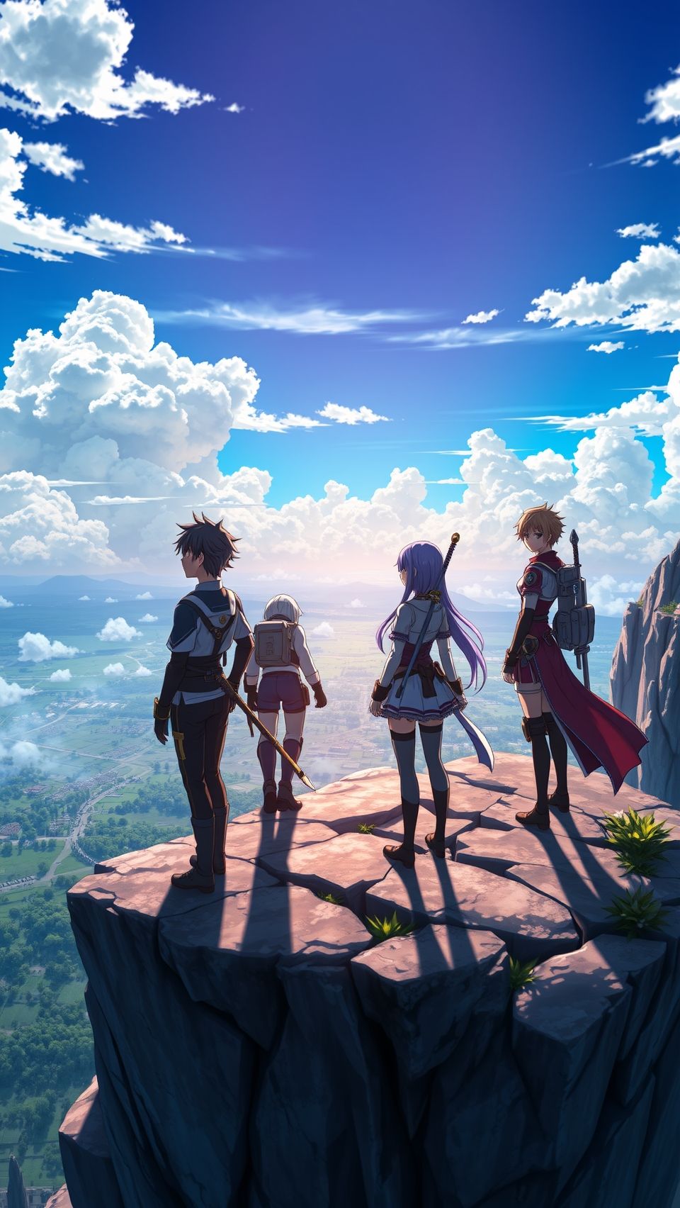 Sword Art Online anime wallpaper with characters standing on cliff overlooking vast landscape