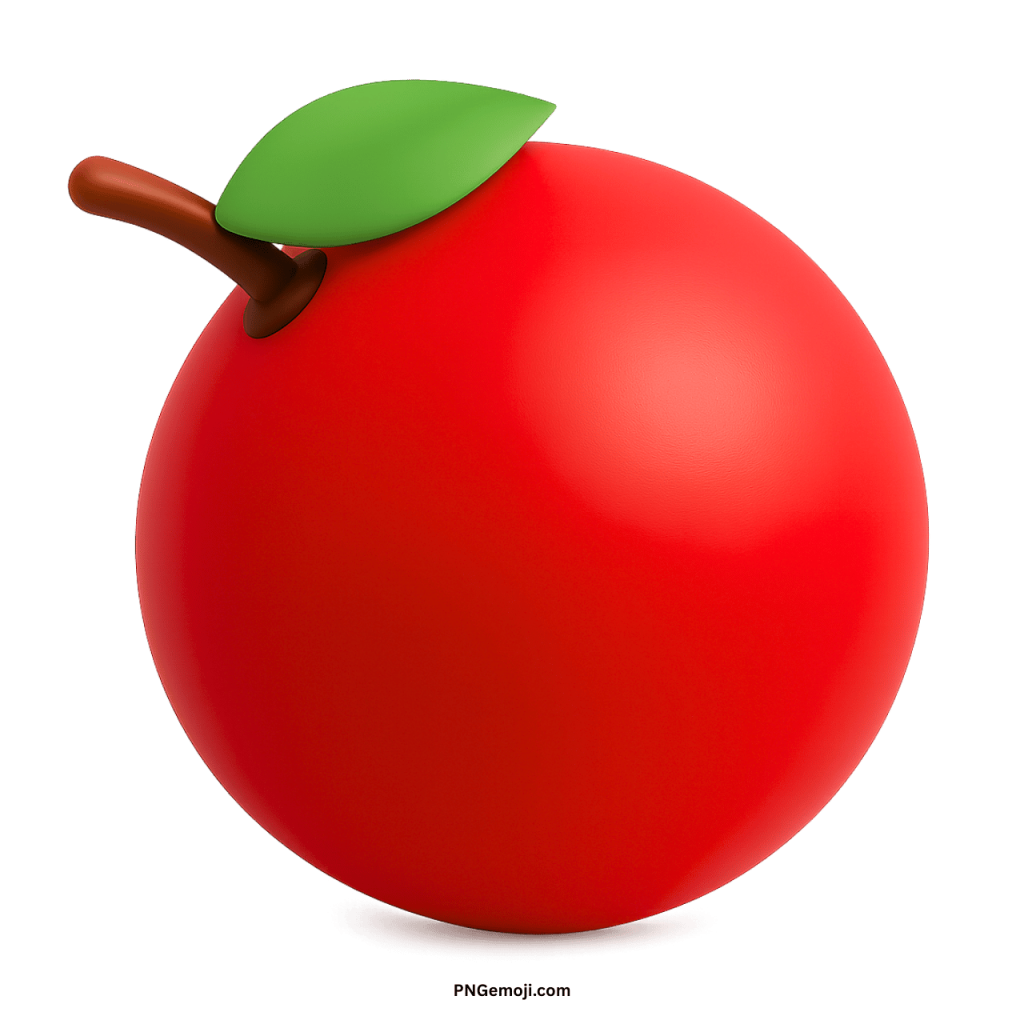 Glossy red tangerine emoji with green leaf and stem in 3D design