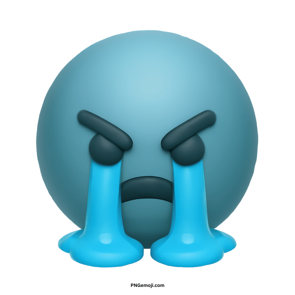 Teal angry crying emoji with big tears showing sadness, frustration, and strong emotional expression.