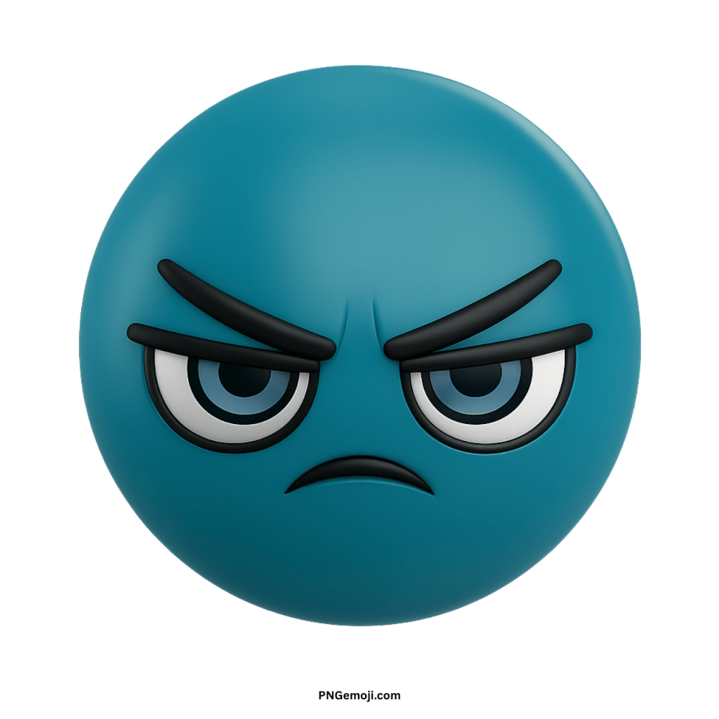 Teal angry face emoji with sharp eyebrows, piercing eyes, and frowning mouth in PNG