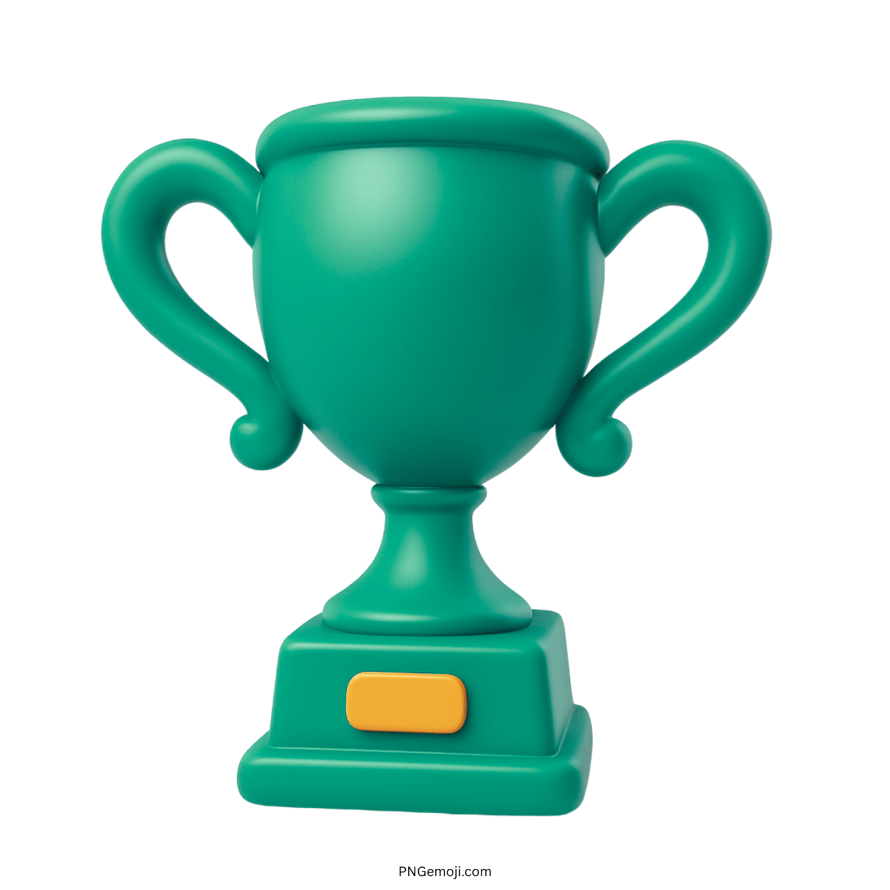 Teal emerald green 3D trophy emoji with handles and base on transparent background PNG