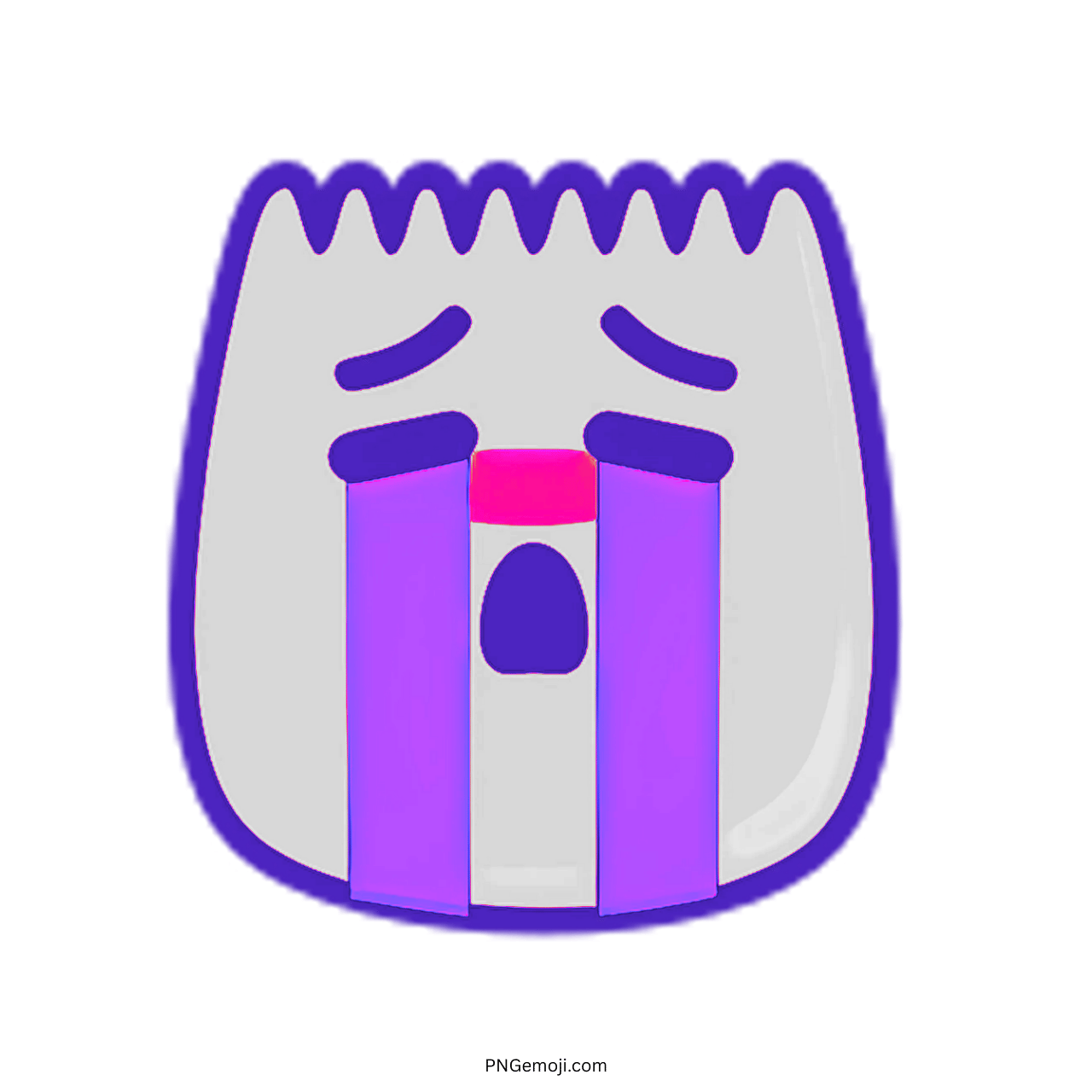Sad TikTok emoji with purple tears falling down.