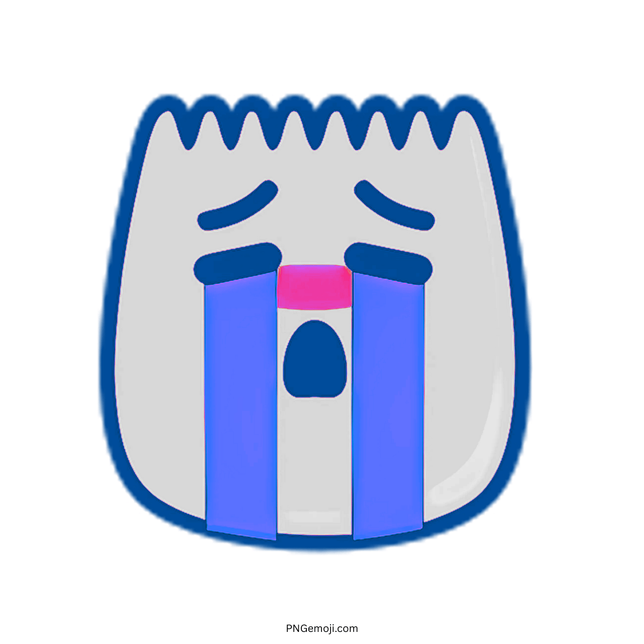 Tears TikTok emoji with a sad expression and blue crying stripes, transparent PNG