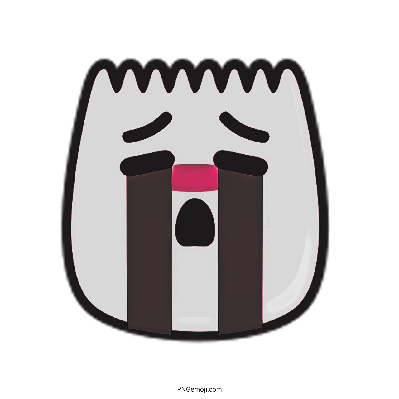 Sad TikTok emoji with tears, crying face expression on transparent background