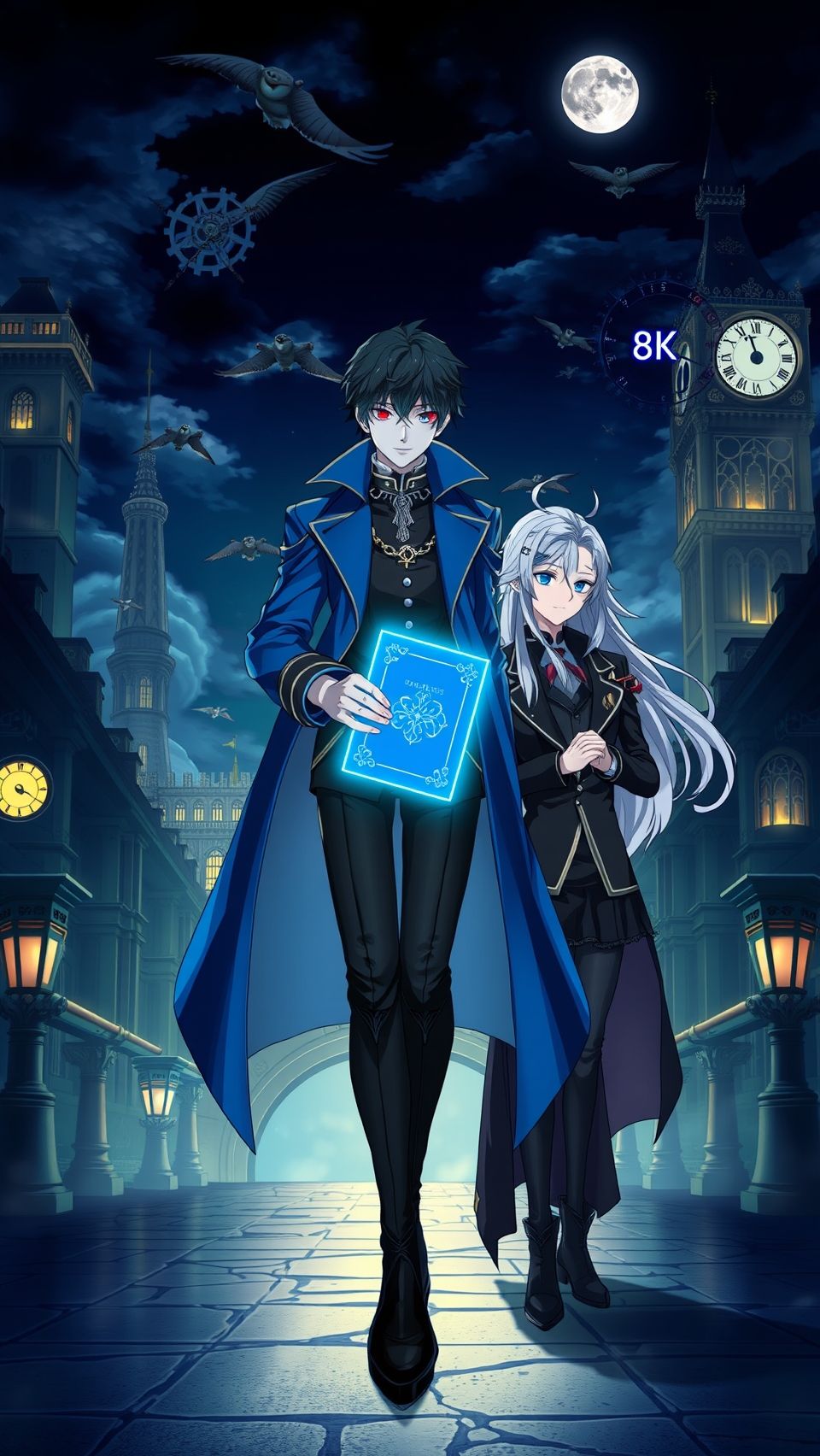 The Case Study of Vanitas anime wallpaper featuring Vanitas and Noé under moonlit sky
