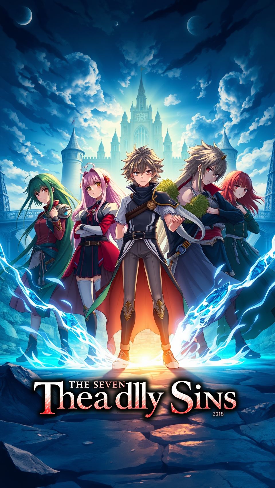 Epic The Seven Deadly Sins anime characters standing together with castle background HD wallpaper