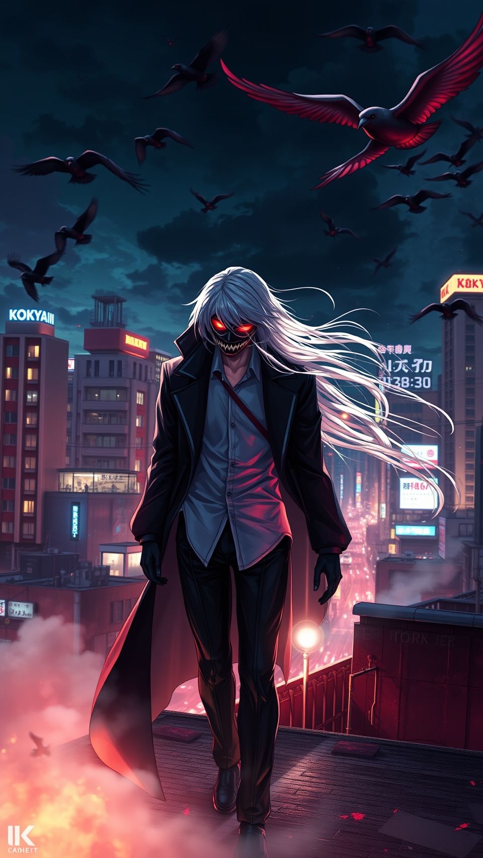 Tokyo Ghoul Kaneki Ken dark city anime wallpaper with glowing red eyes