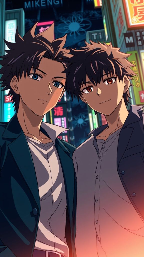 Tokyo Revengers anime HD wallpaper featuring two main characters in night city lights