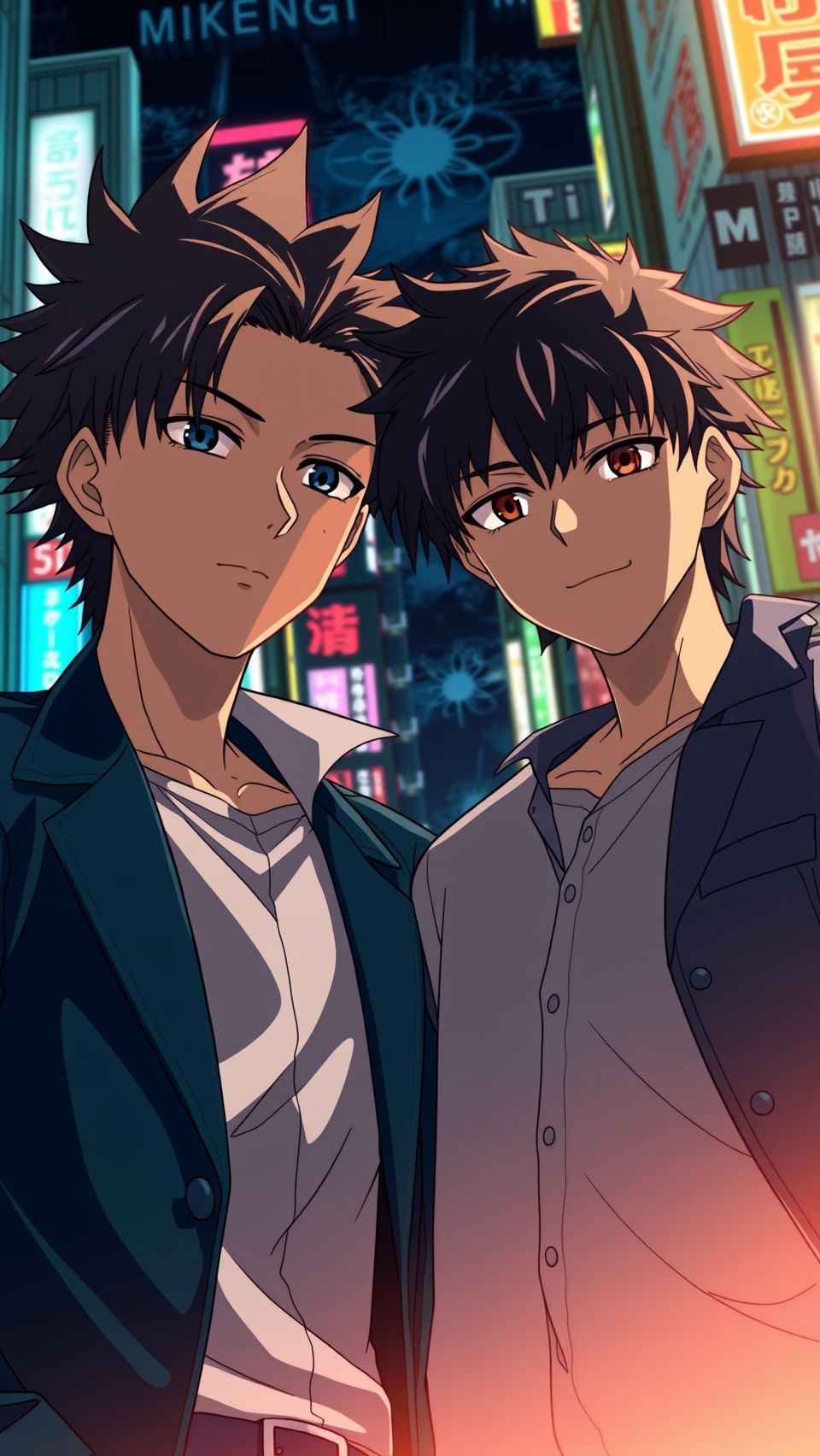 Tokyo Revengers anime HD wallpaper featuring two main characters in night city lights