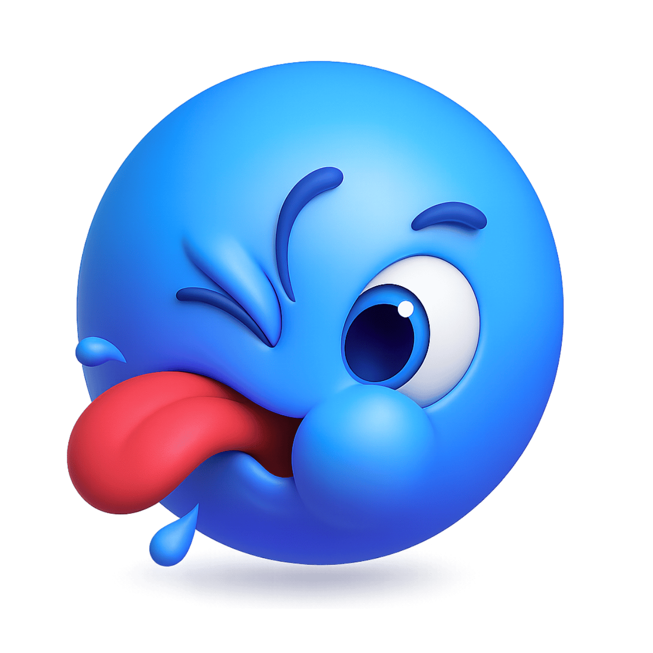 Funny tongue out emoji 3D blue face expression PNG with transparent background
