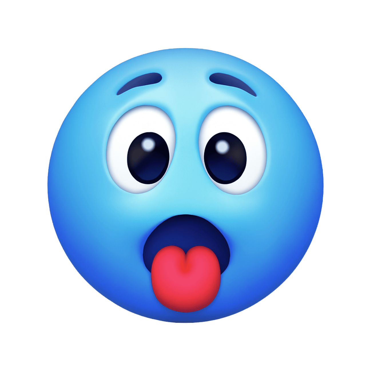 Blue tongue-out emoticon with wide eyes and playful expression, cartoon style
