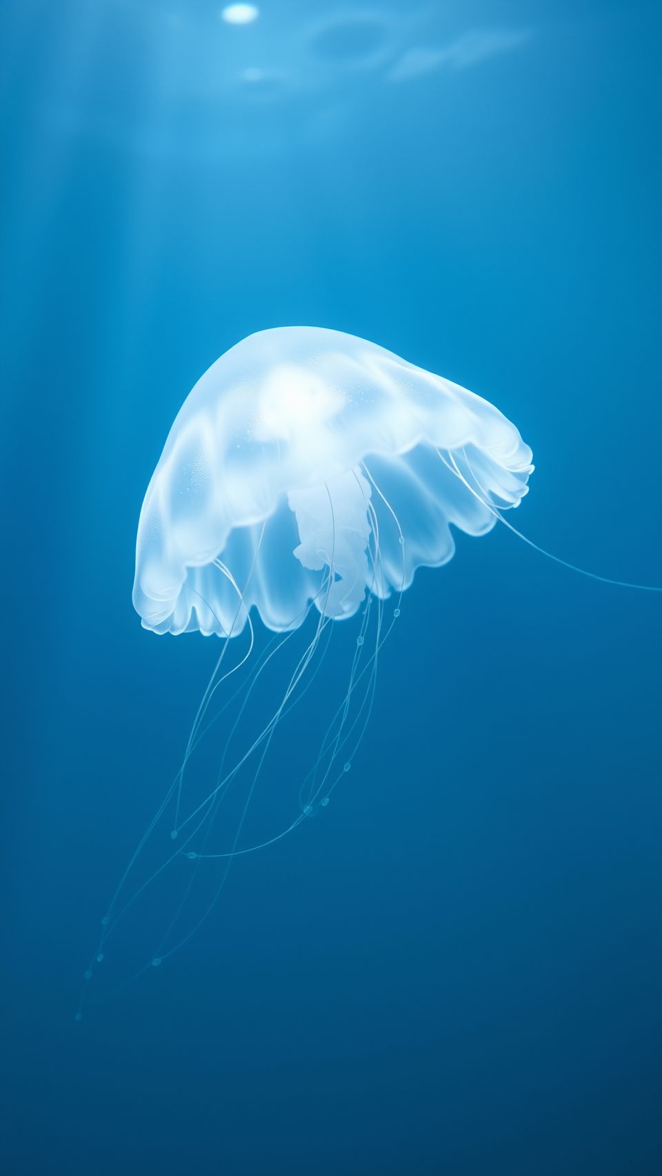 Beautiful translucent jellyfish floating underwater with glowing effect.