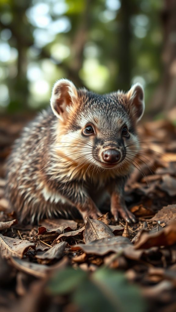 Ultra realistic close-up of wild bandicoot with detailed fur in natural forest habitat