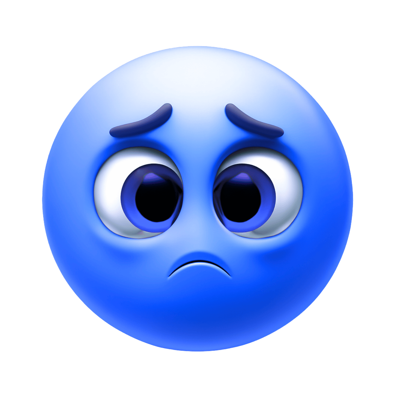 3D upset emoticon emoji with sad facial expression in blue, perfect for conveying sadness.